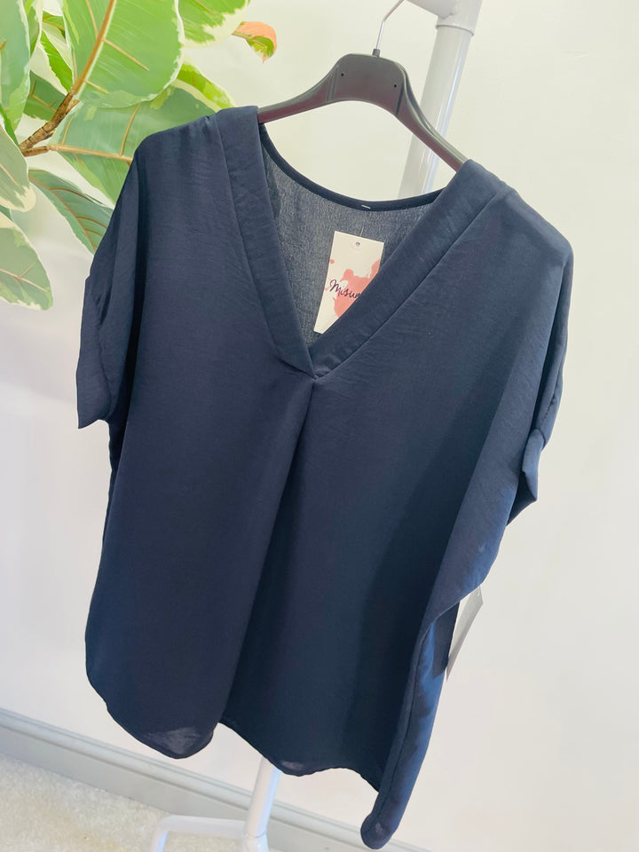 LADIES WOMENS CASUAL V NECK TOP - WHITE, BLACK, BLUE, PINK, YELLOW, NAVY, CORAL