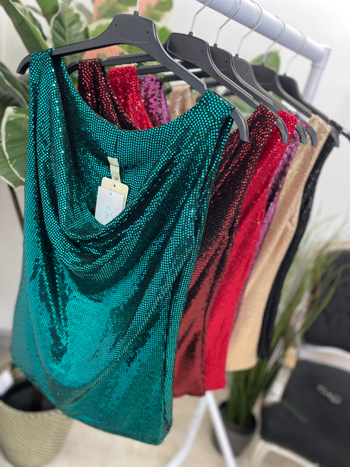 LADIES SEQUIN VEST TOP - BLACK, PURPLE, RED, GOLD, SILVER