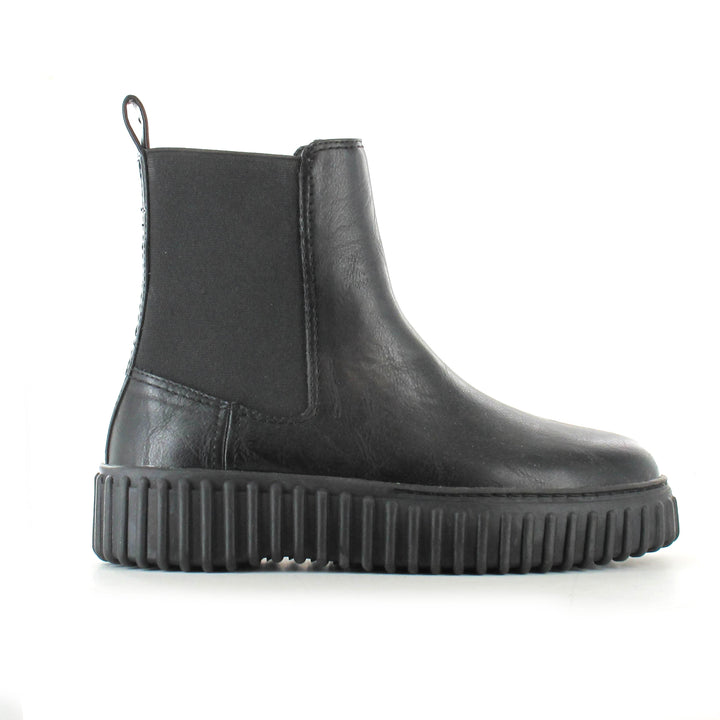 LADIES BLACK CHUNKY FLATFORM ANKLE BOOTS