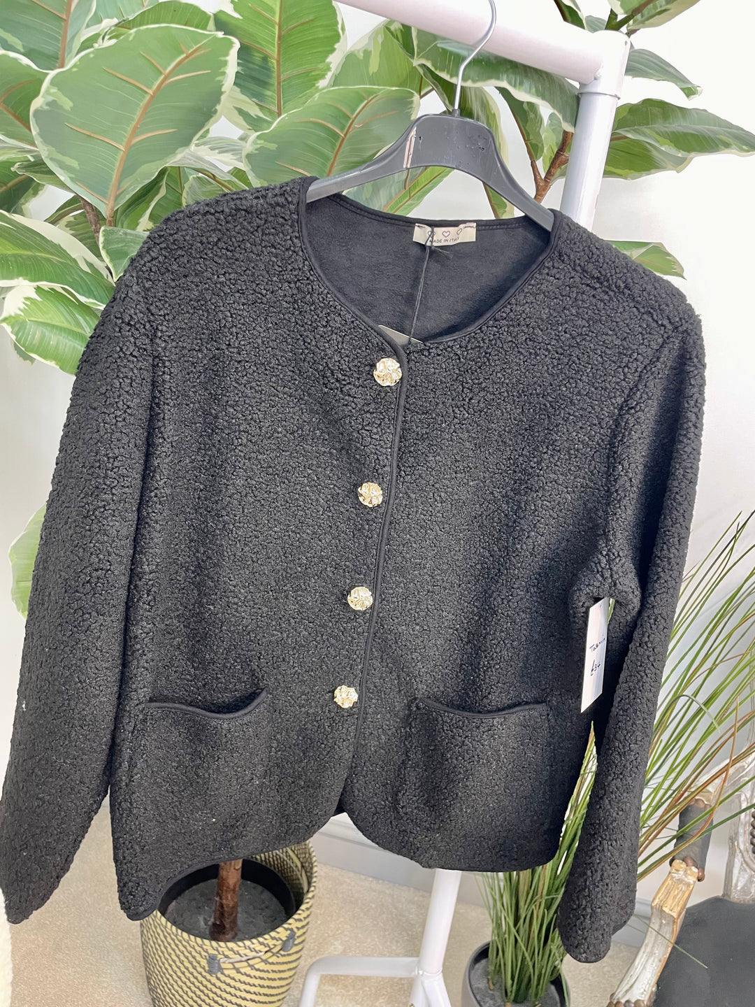 LADIES BOUCLE BOLERO JACKET - CREAM, BEIGE, BLACK, BROWN, KHAKI