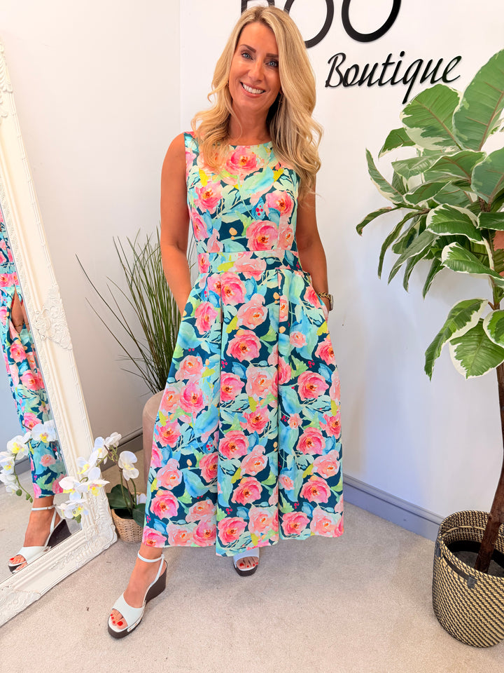 Ladies Floral Print Summer Event A Line Dress