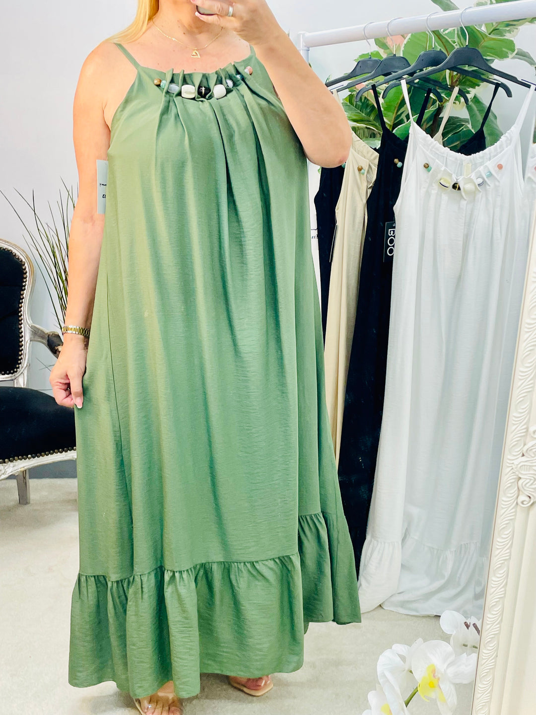 LADIES FLOATY SUMMER MAXI DRESS - BLACK, NAVY, BEIGE, KHAKI & WHITE