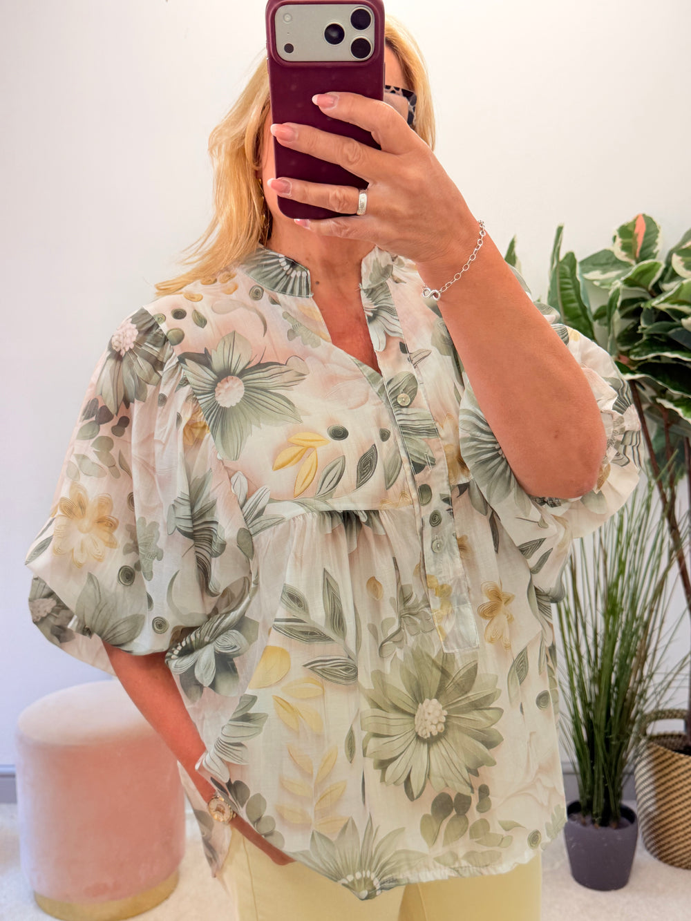 Ladies Floral Print Summer Blouse Top - Pink, Blue, Khaki, Red