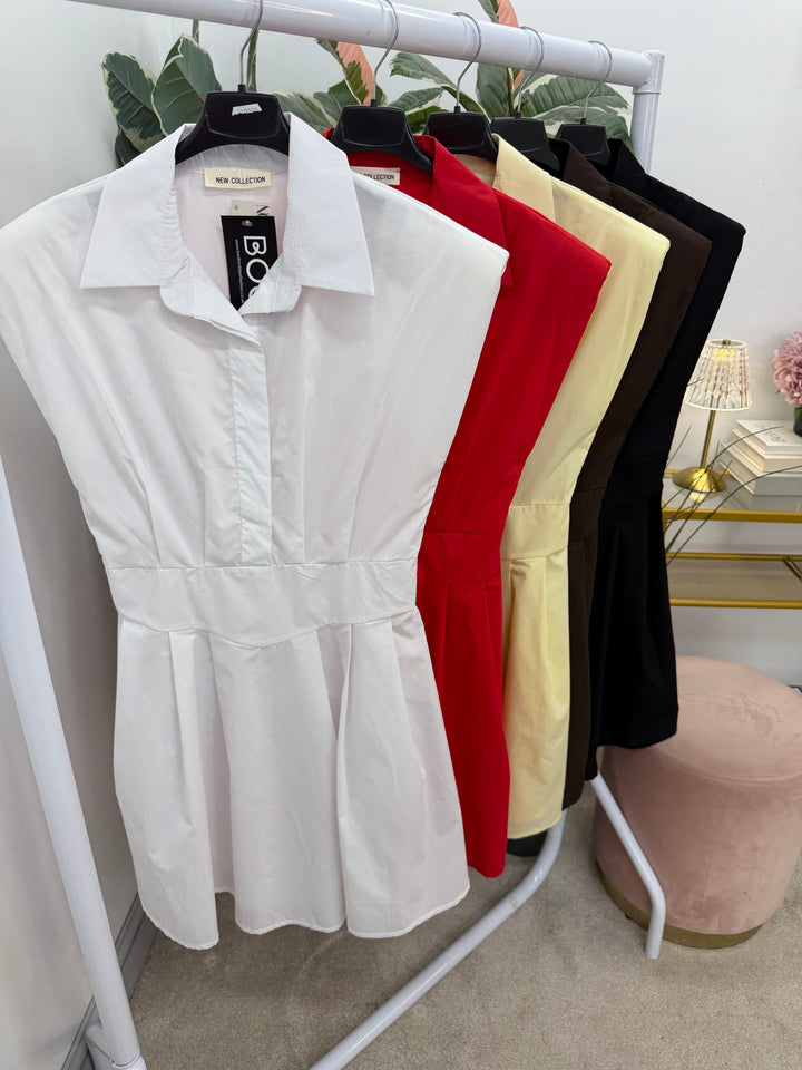 Ladies Cotton Skater Mini Dress - Black, Lemon, Red, White, Chocolate
