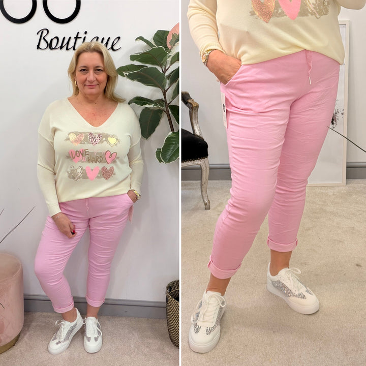 LADIES FASHION STRETCH MAGIC TROUSERS CANDY PINK