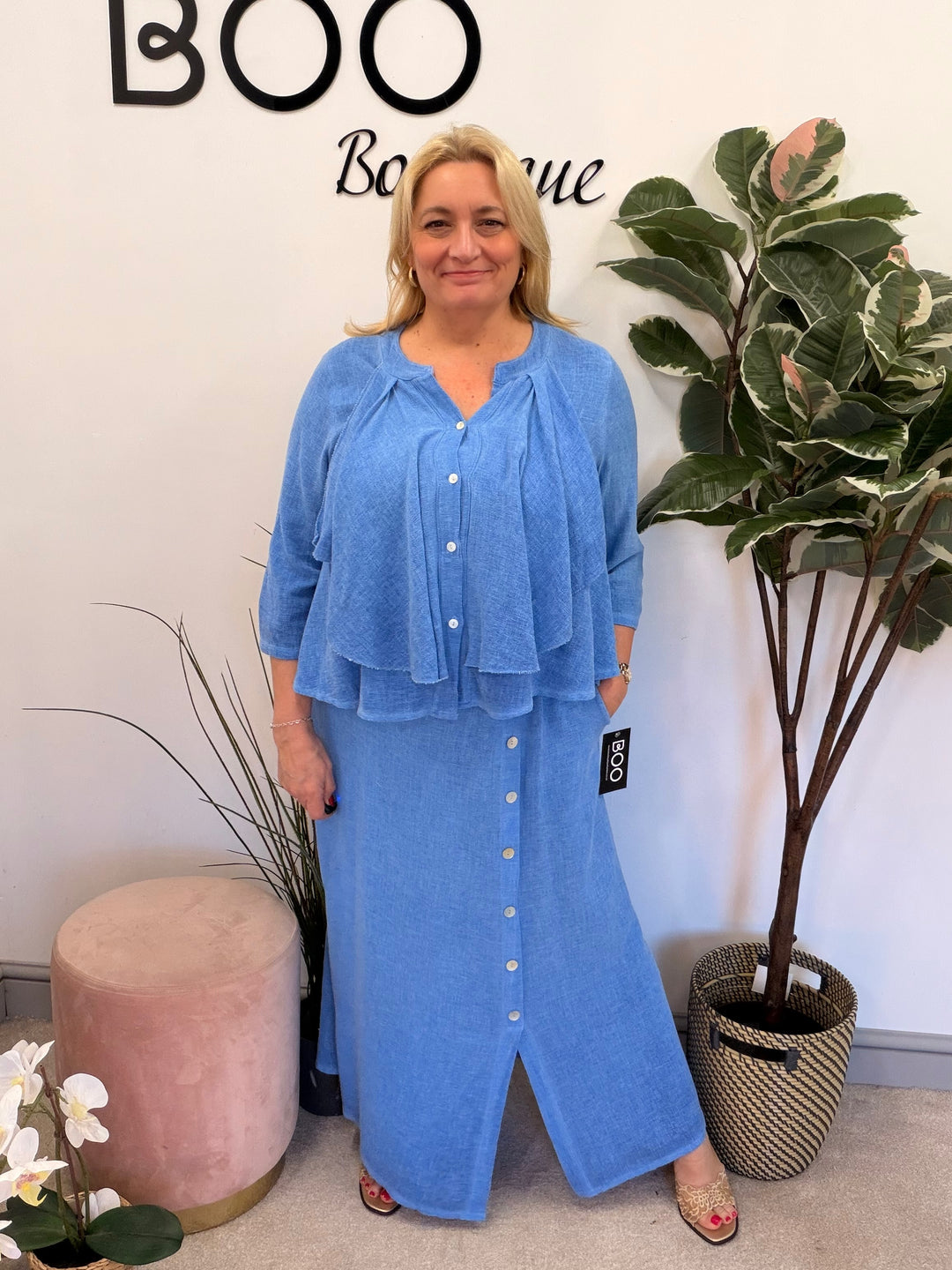 Ladies Fashion Waterfall Teabag Linen Top - lime, blue, turquoise, white, beige