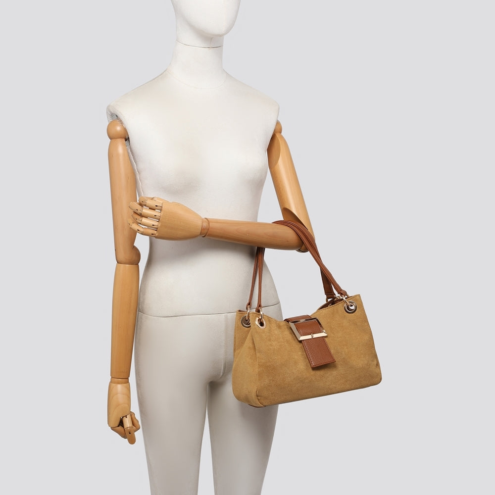 Ladies Fashion Faux Suede Small Tote Handbag - black, wine, cream, camel, orange, brown
