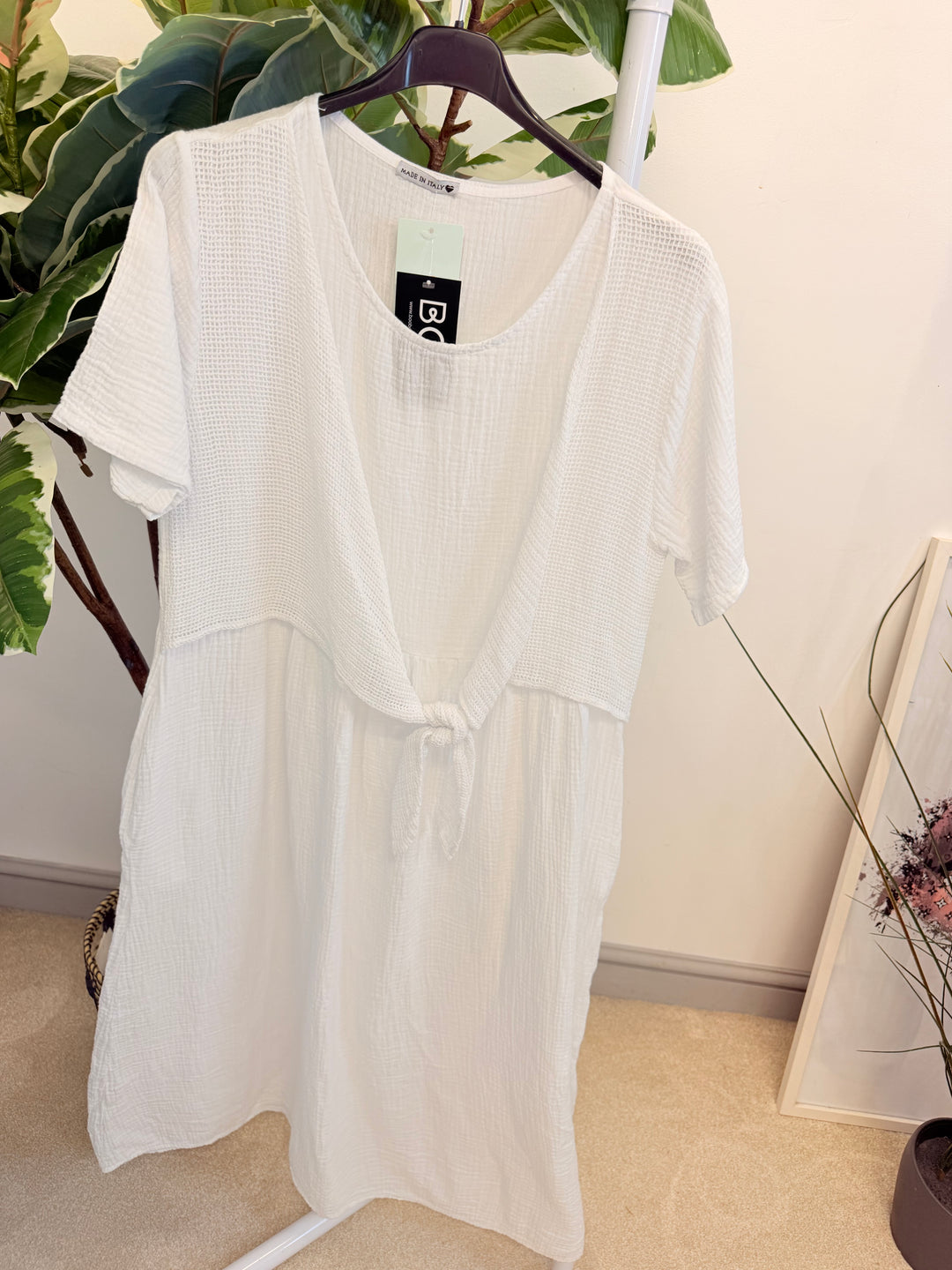 Ladies Cheesecloth Summer Midi Dress - Lemon, Khaki, Coral, White, Lemon, Blue