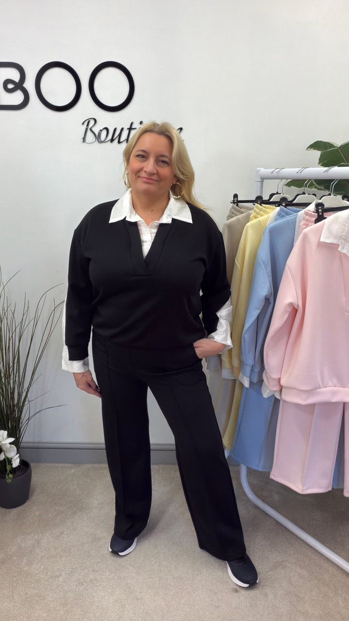 LADIES STRAIGHT LEG TROUSER CO ORD SET - LEMON, PINK, BEIGE, BLUE & BLACK