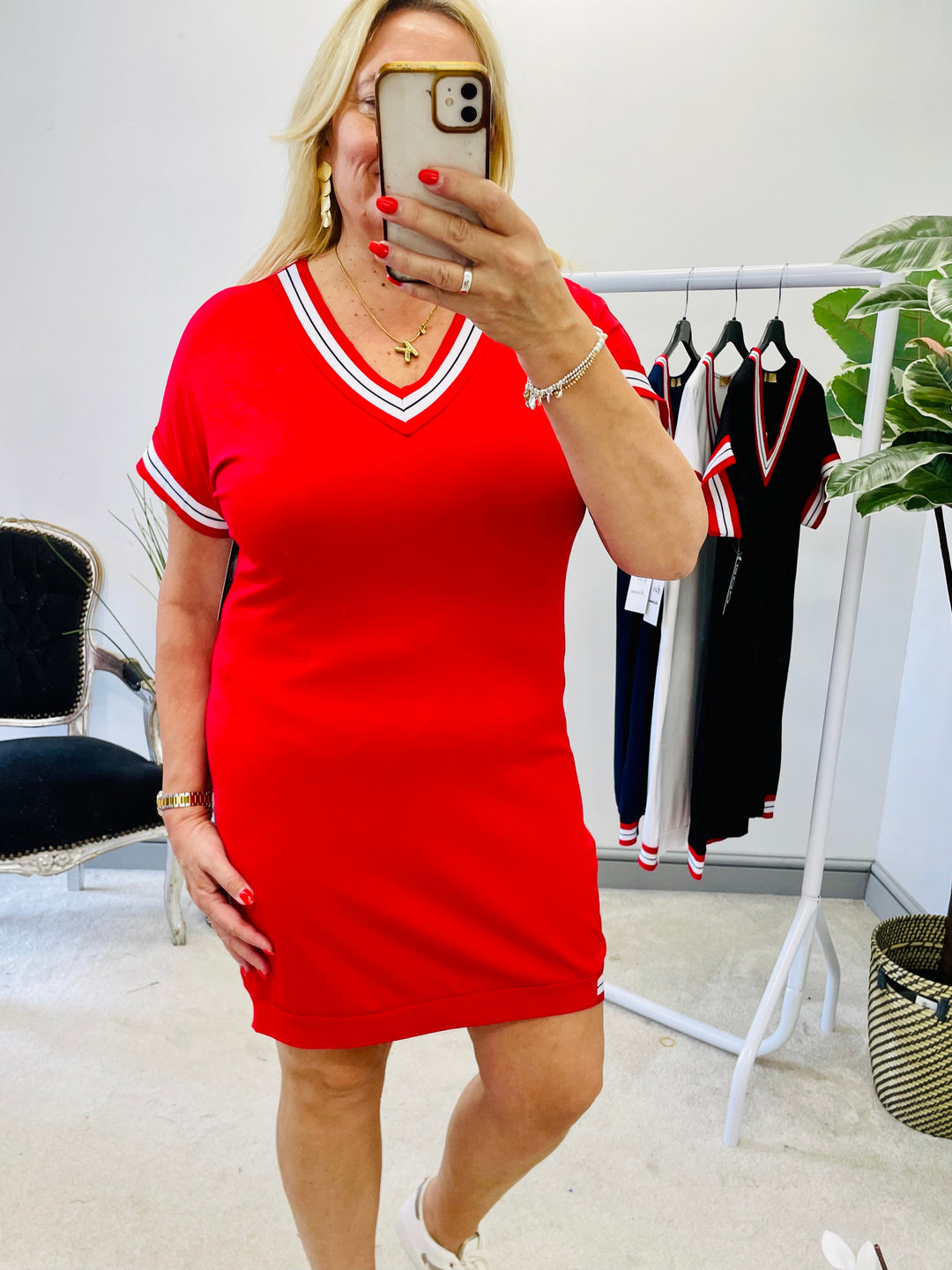 LADIES SPORTS LUXE SHIFT SUMMER DAY DRESS - NAVY, RED, WHITE BLACK