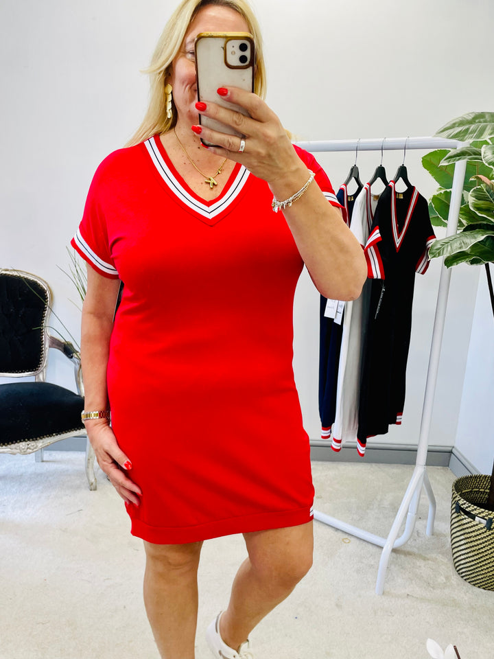 LADIES SPORTS LUXE SHIFT SUMMER DAY DRESS - NAVY, RED, WHITE BLACK