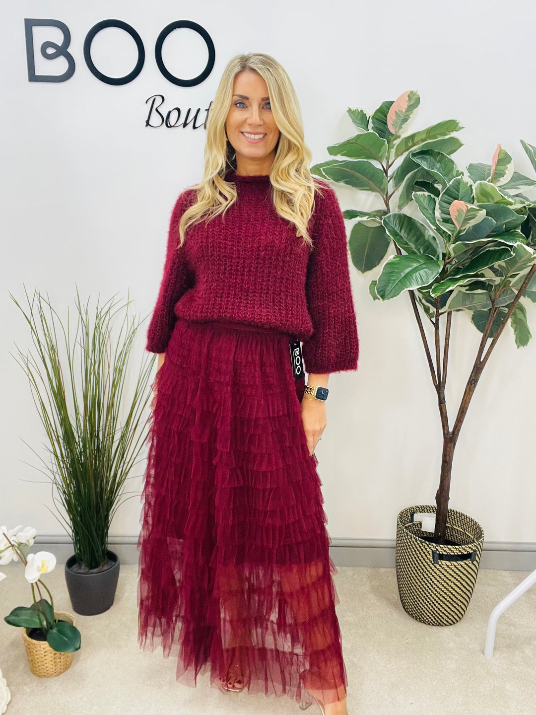 LADIES TULLE MAXI SKIRT - WINE, BROWN & BLACK