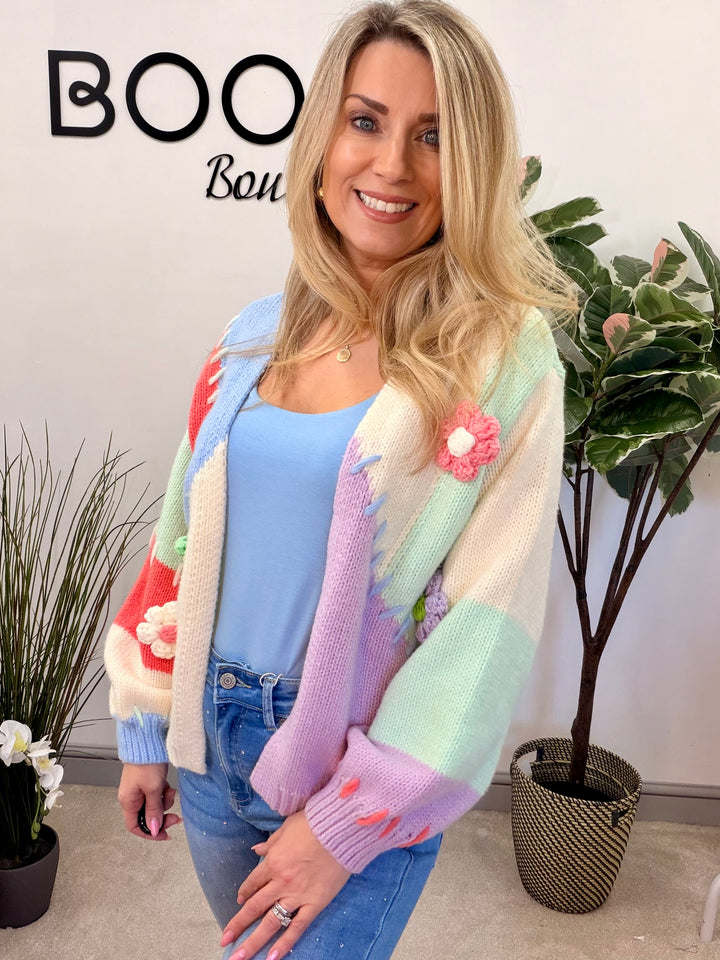 LADIES FASHION CHUNKY KNIT COLOURFUL CARDIGAN