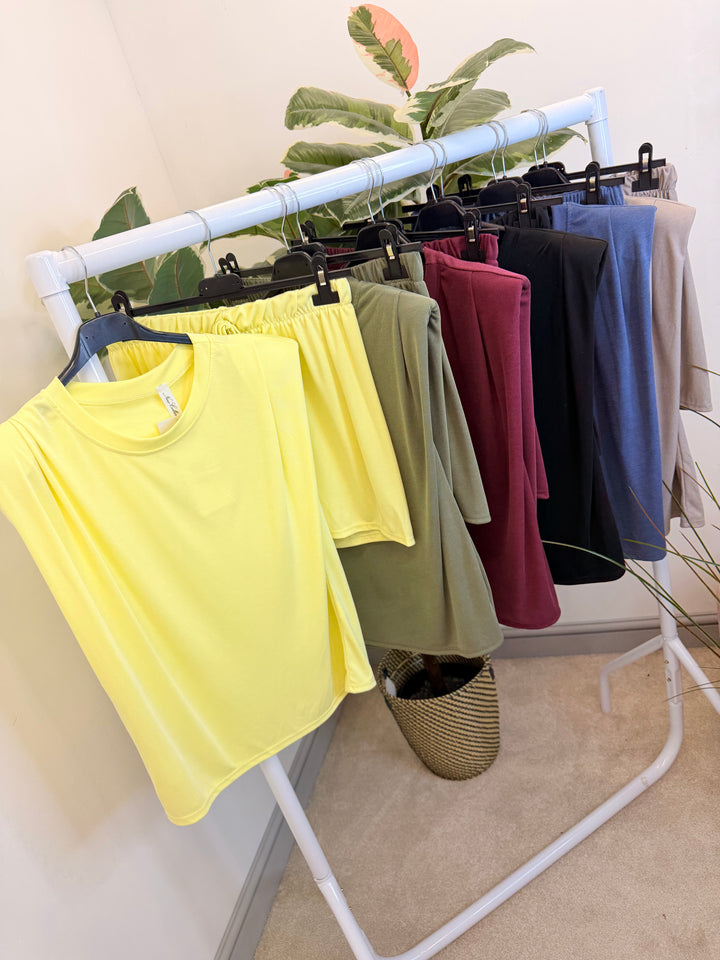 Ladies Non Crease Summer Shorts Co Ord Set - Black, Denim, Lemon, Wine, Khaki & Mocha