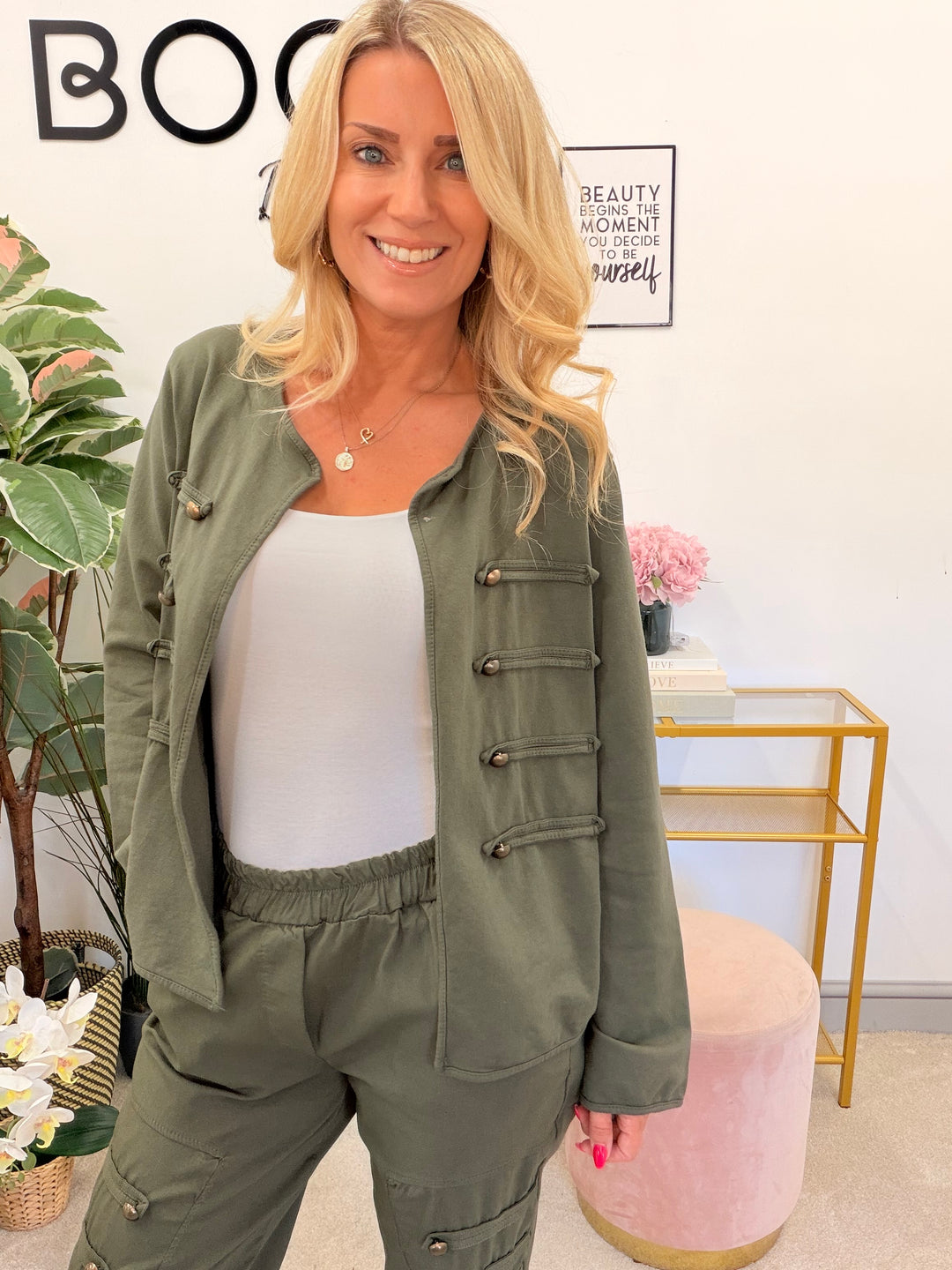Ladies Fashion Military Jacket - Khaki, Black & Brown