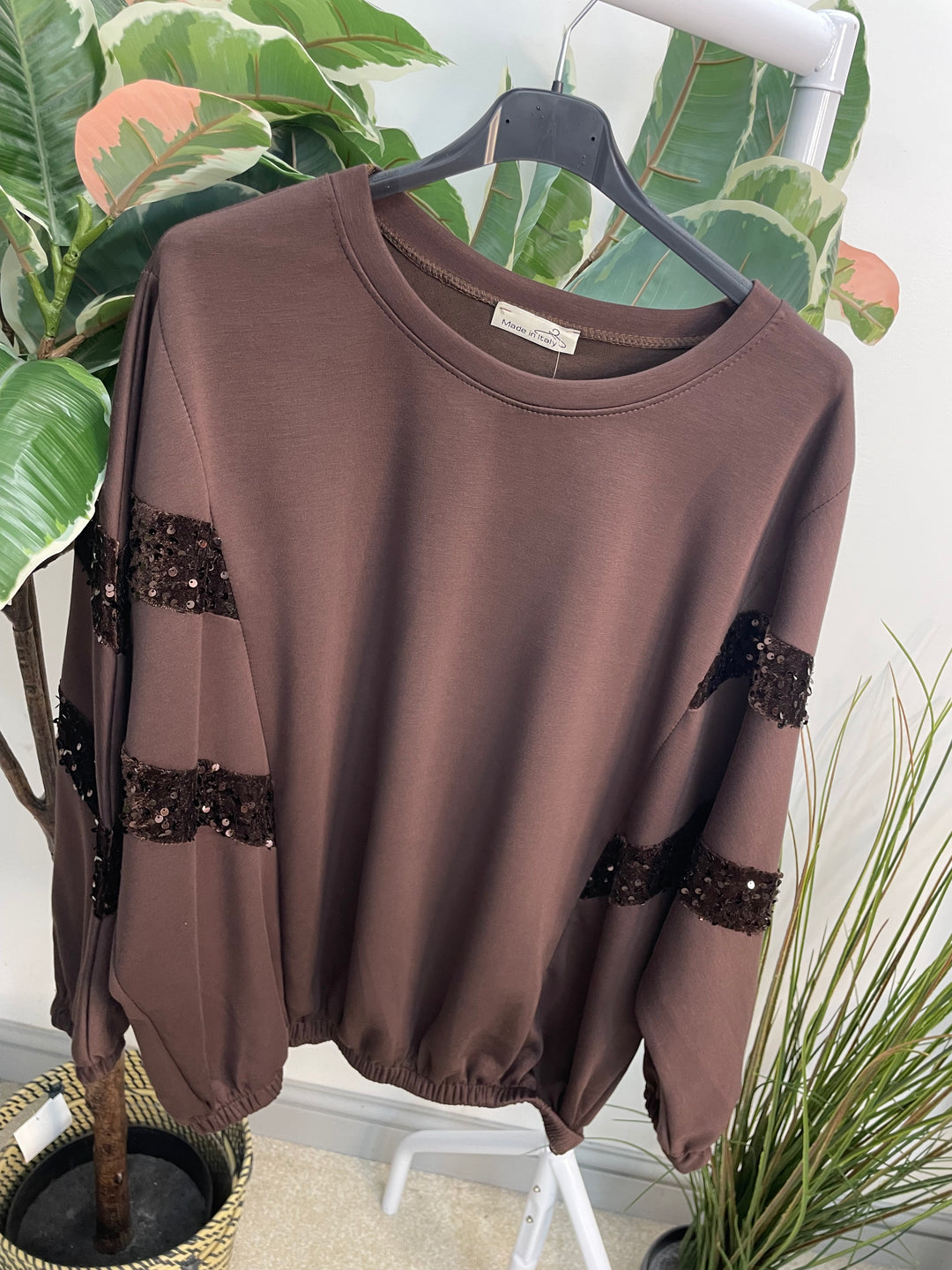 LADIES SCUBA SEQUIN SWEATSHIRT TOP - BLACK & BROWN