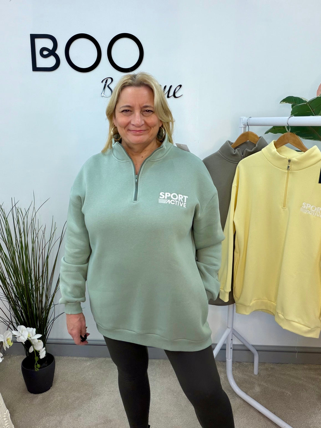 LADIES FLEECE LINED LONG SWEATSHIRT TOP - LEMON, MOCHA & KHAKI