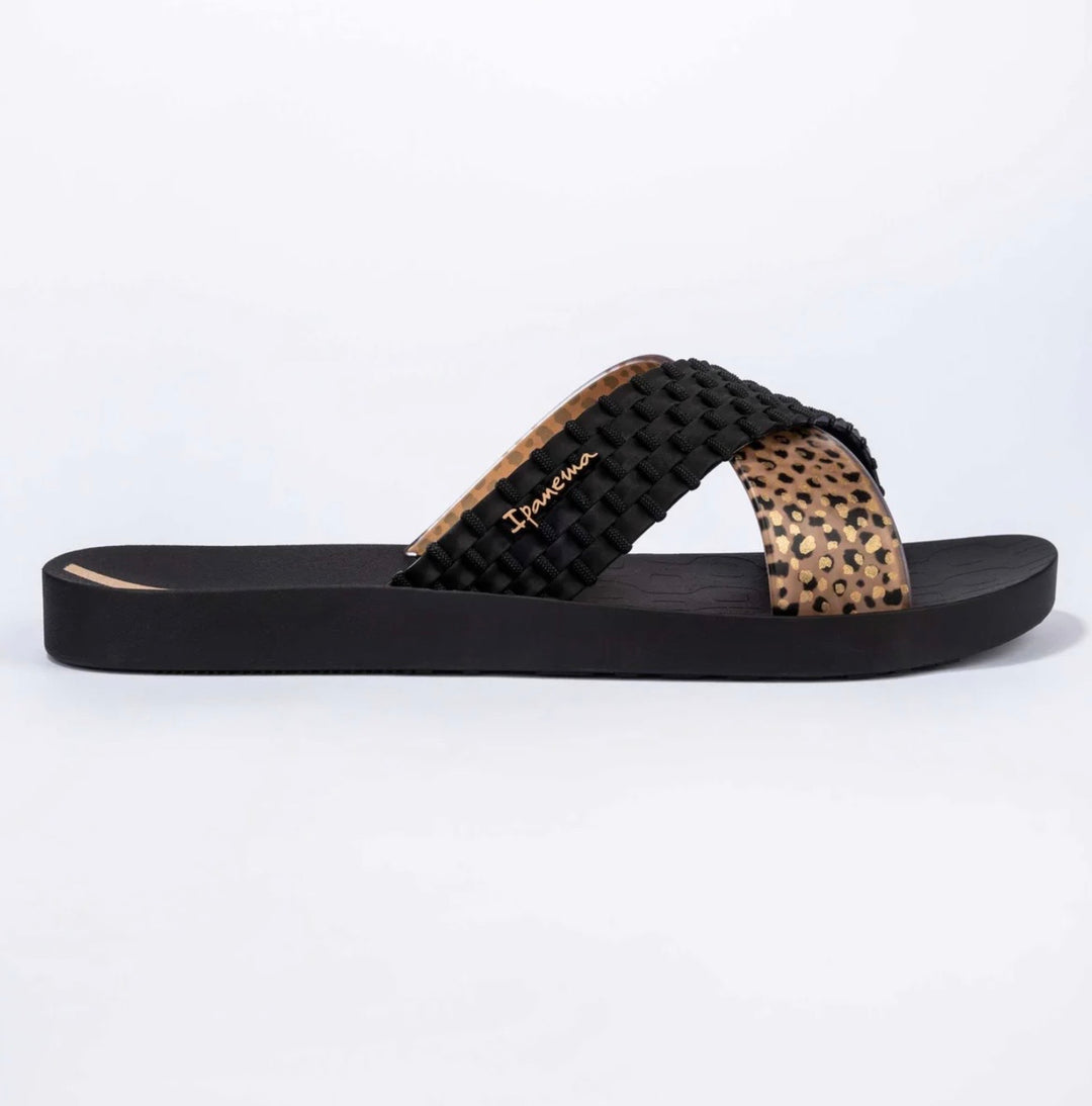 Ladies Ipanema Leopard Slider Sandals - brown, black, beige