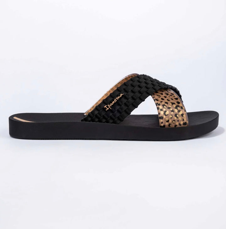 Ladies Ipanema Leopard Slider Sandals - brown, black, beige