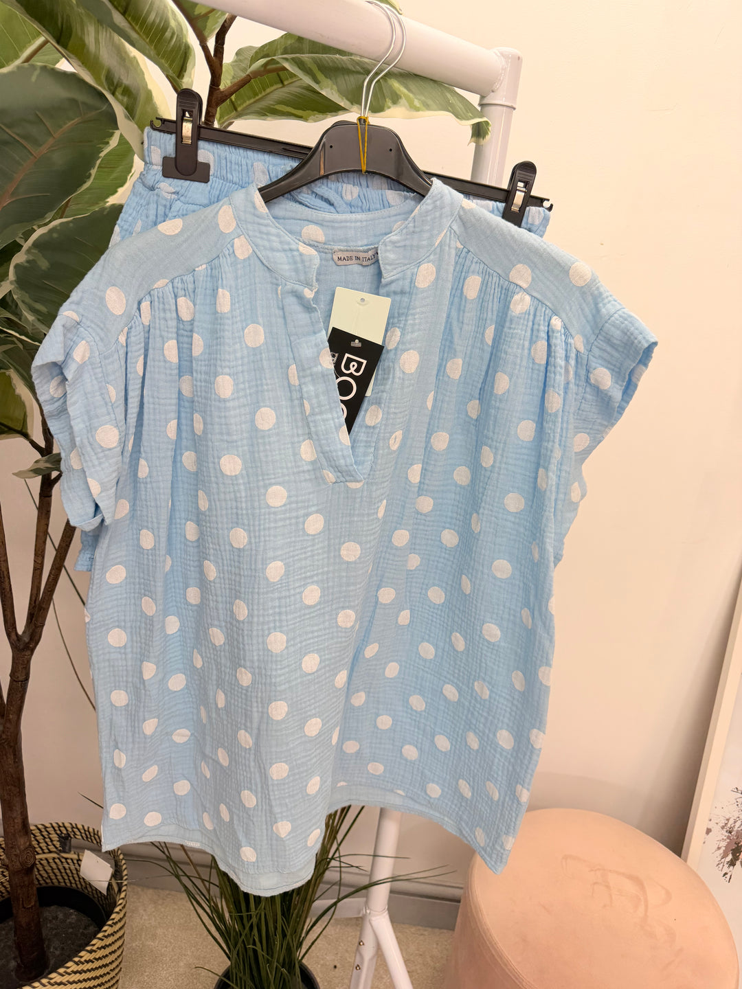 Ladies Fashion Polka Dot Shorts Co Ord Set - Blue, Navy, Pink