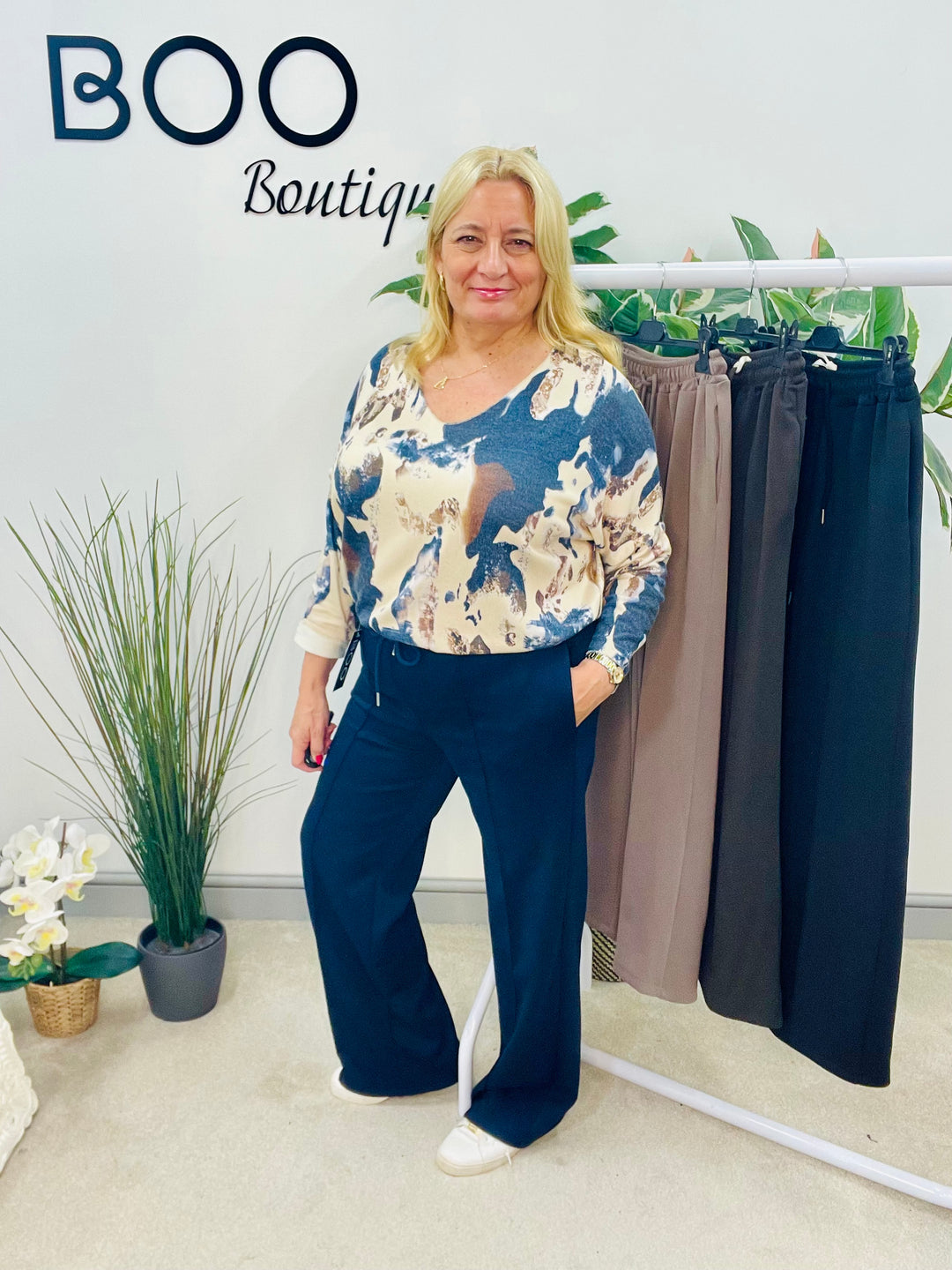 LADIES STRAIGHT LEG JOGGY STYLE TROUSERS - BLACK, NAVY, MOCHA & BEIGE