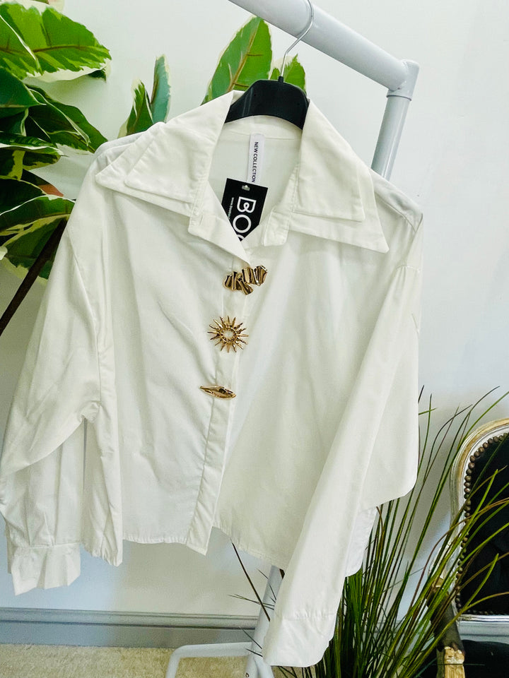 LADIES COTTON CROPPED SHIRT BLOUSE - WHITE, WINE, BROWN & BLACK