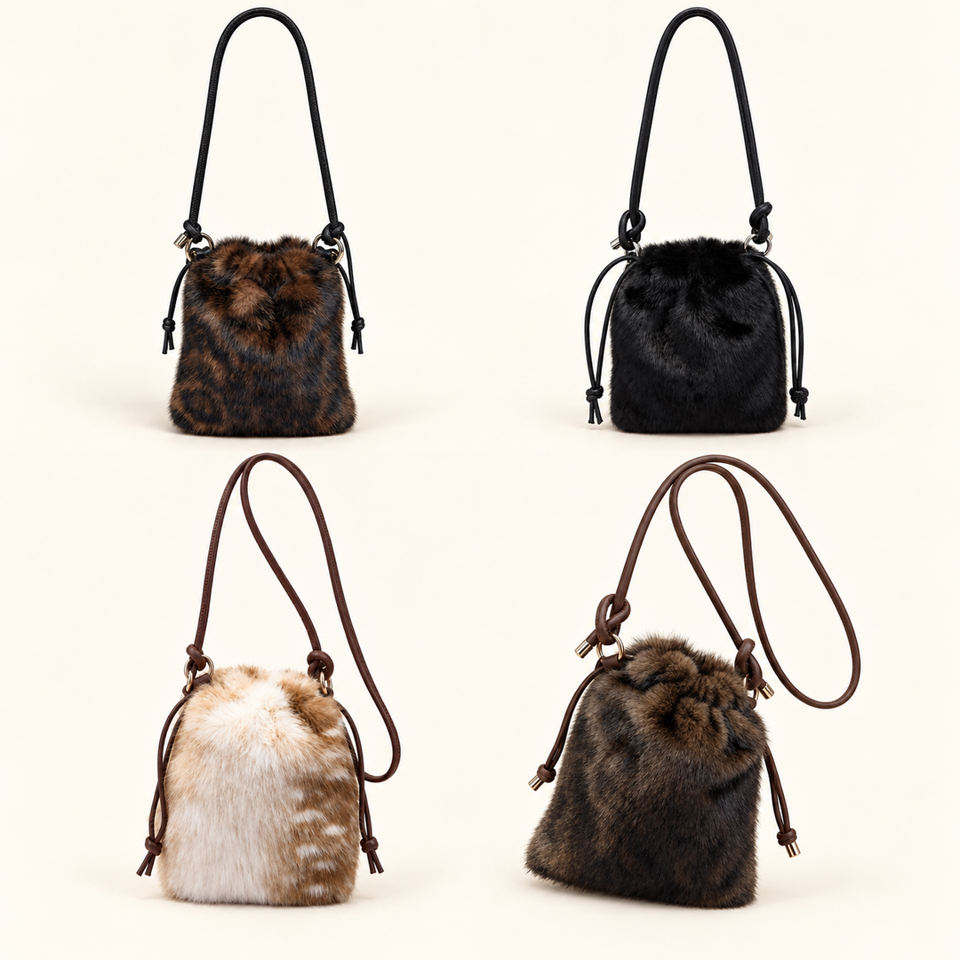 Womens Faux Fur Small Crossbody Going Out Bag - Brown, Leopard, Black & Fawn
