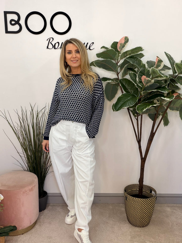 Ladies Fashion Jumper - navy, beige & khaki