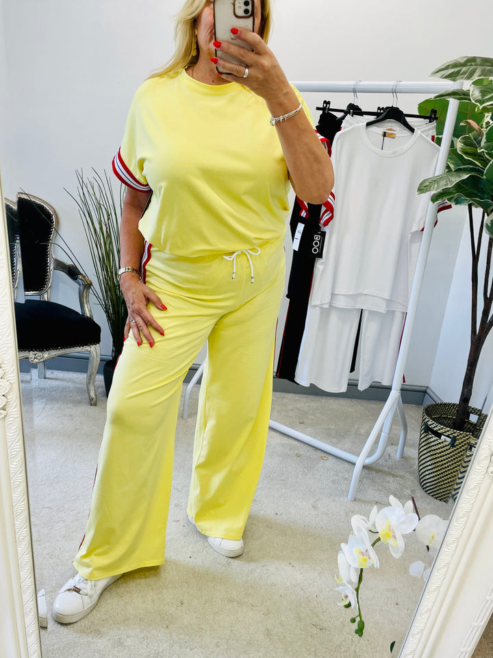 LADIES SPORT LUXE TRACKSUIT CO ORD SET - BLACK, WHITE, LEMON