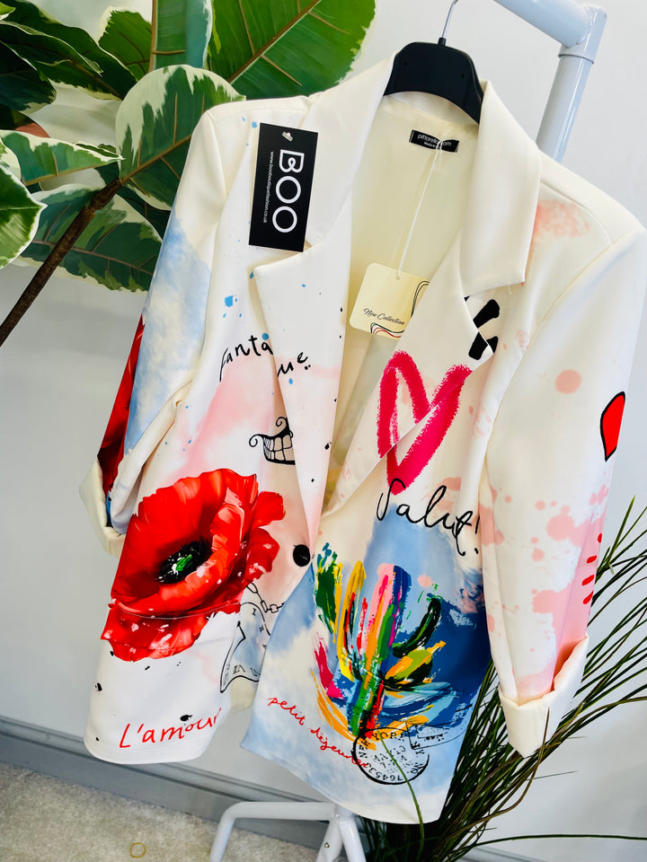 LADIES CREAM GRAFFITI BLAZER - 2 PRINTS