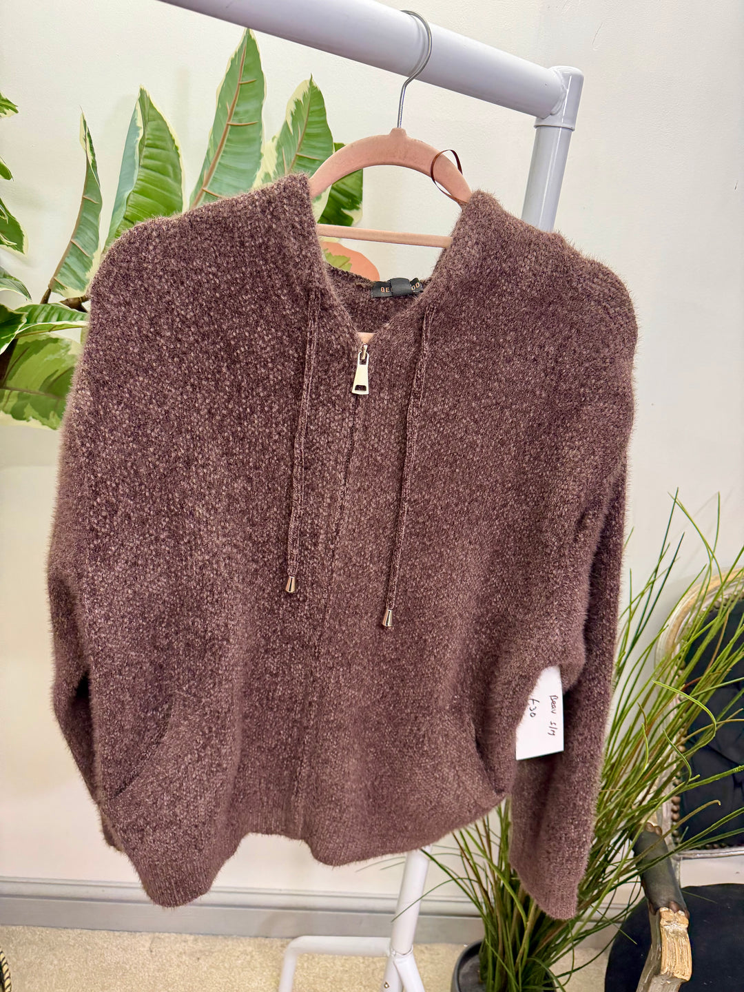 LADIES SOFT FLUFFY HOODY CARDIGAN - LEMON, AQUA, BROWN, PINK, WHITE