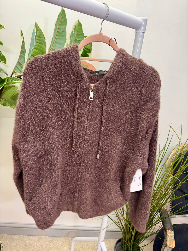 LADIES SOFT FLUFFY HOODY CARDIGAN - LEMON, AQUA, BROWN, PINK, WHITE