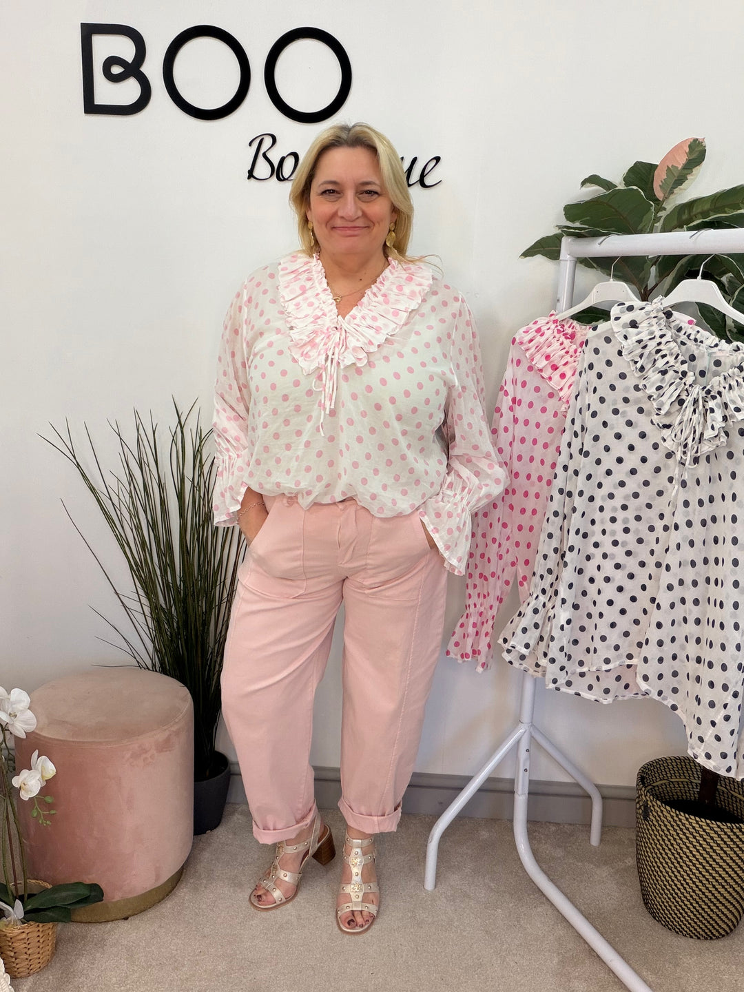 Ladies Fashion Balloon Leg Magic Trousers - pink, black, white & beige