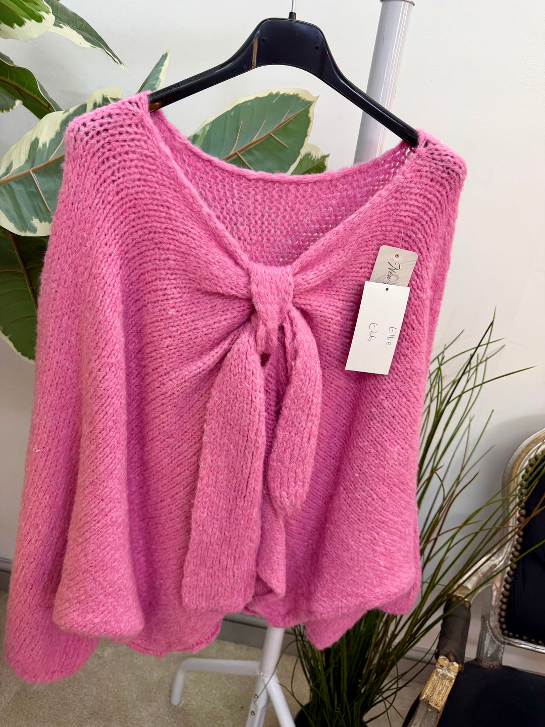 LADIES CHUNKY BOW JUMPER - PINK, MINT, LEMON, BLUE, BEIGE & GREY