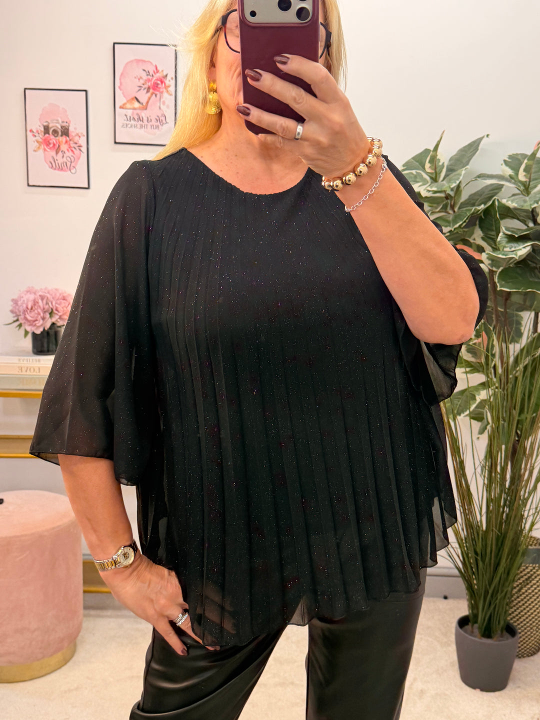 The LAUREN sparkly chiffon pleated top - 3 colours