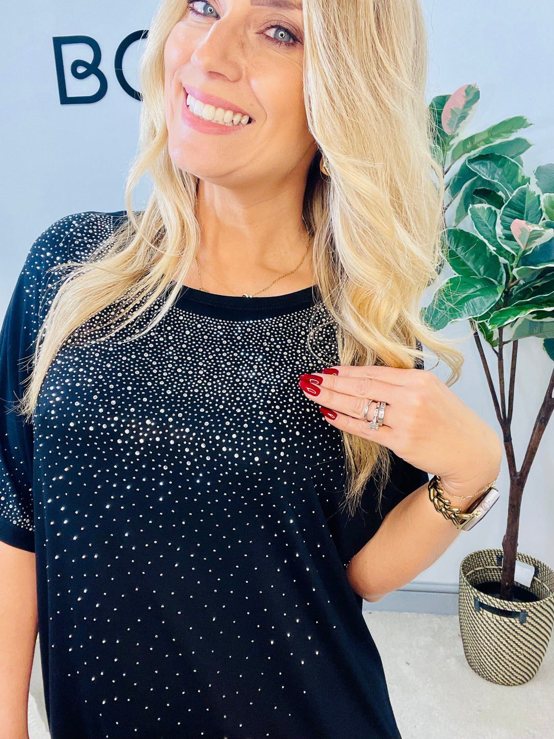 LADIES LOOSE FIT SPARKLY TEE T SHIRT - NAVY, BLACK, BERRY