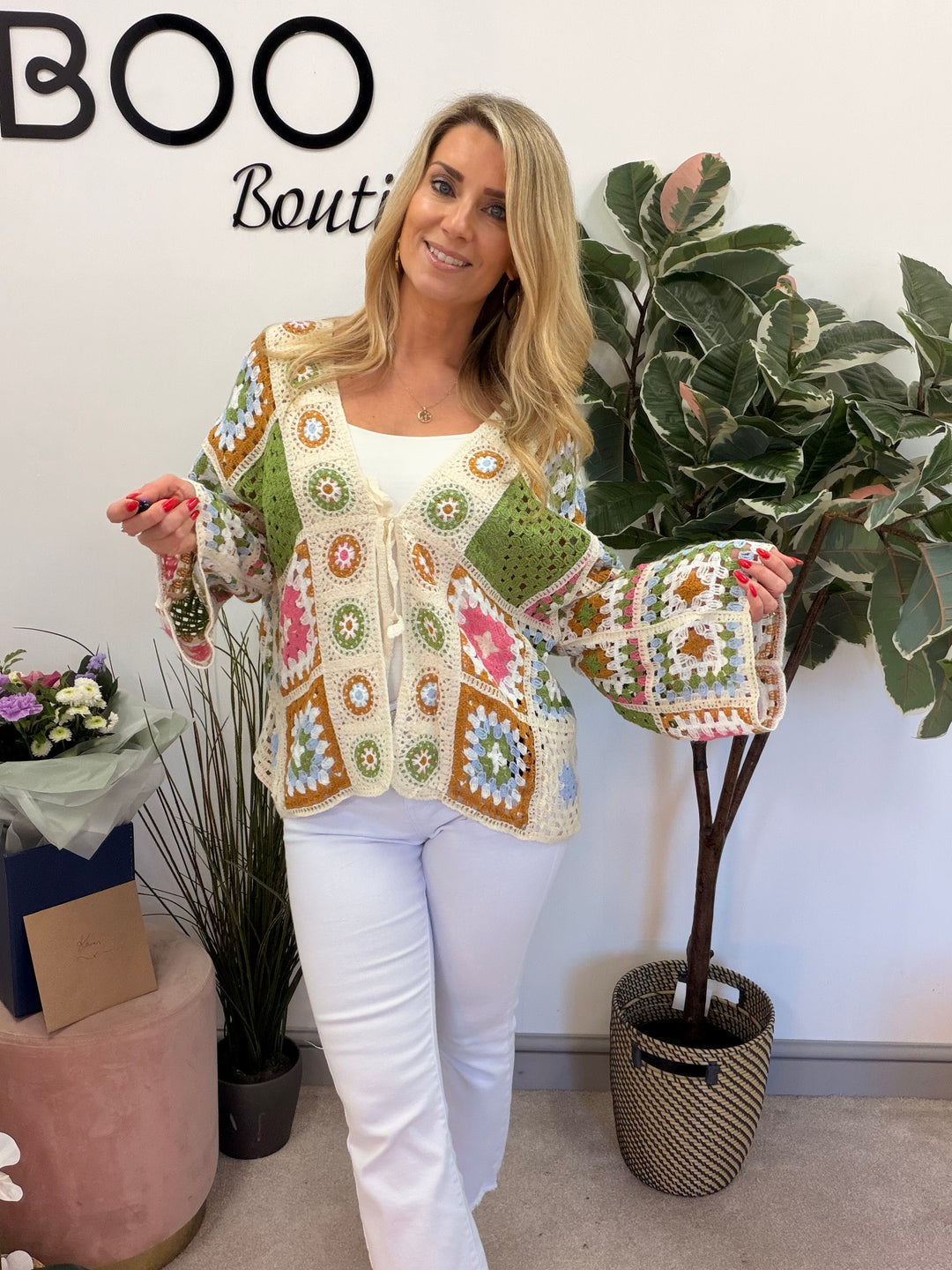 Ladies Fashion Retro Colourful Patchwork Crochet Cardigan Jacket