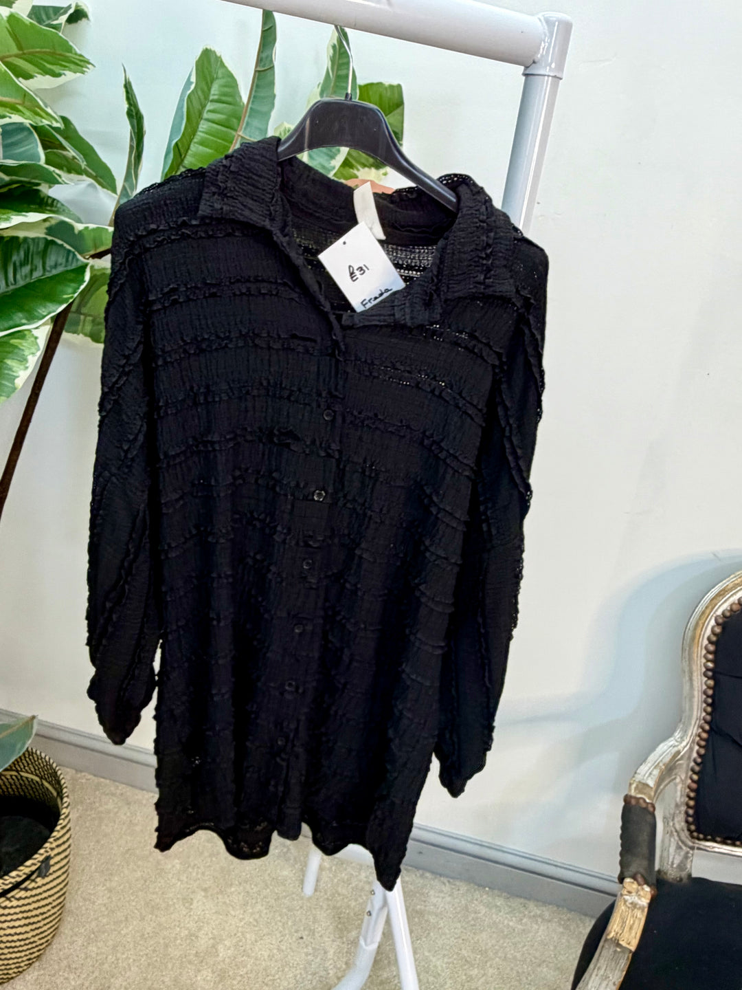 LADIES FRILL SHIRT BLOUSE - WHITE, BEIGE, PINK, LEMON, BLUE & BLACK