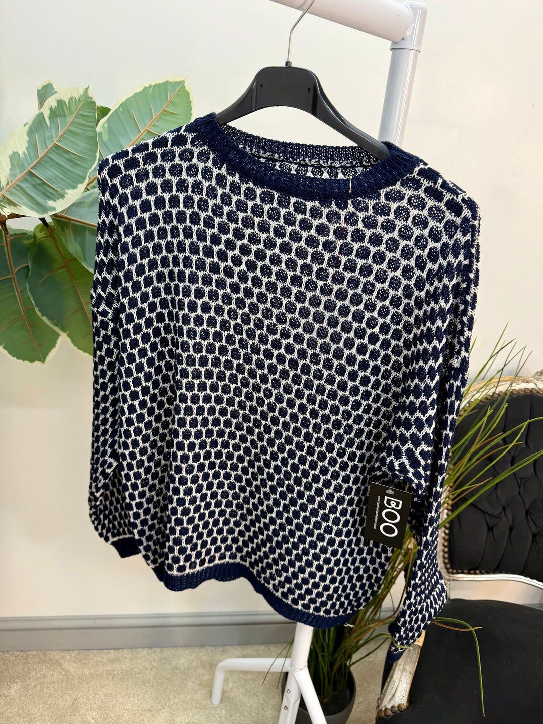 Ladies Fashion Jumper - navy, beige & khaki