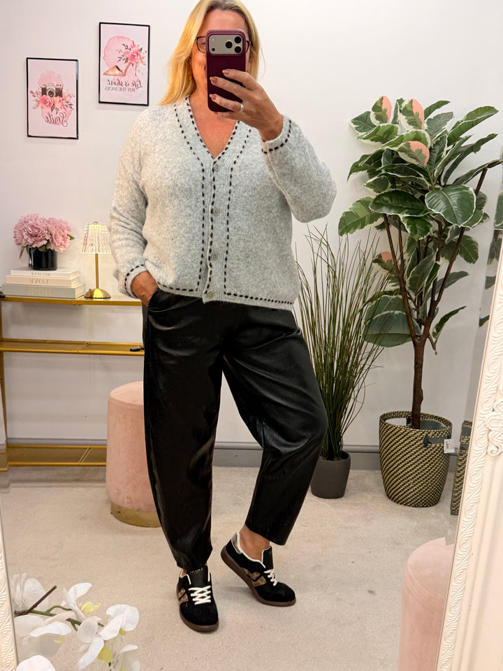 Ladies Fashion Slouch Knitted Cardigan - Black, Grey & Pink