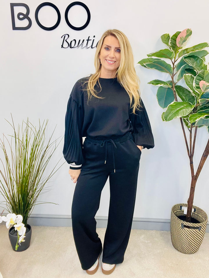 LADIES SCUBA STRAIGHT LEG TROUSER CO ORD SET - BLACK, MOCHA, BROWN