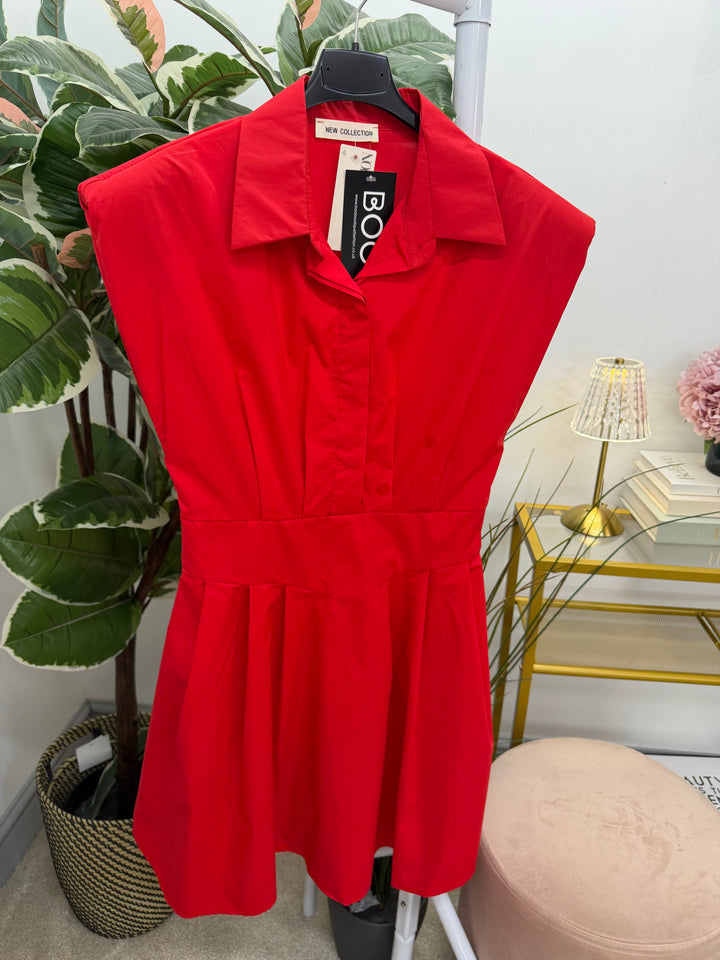 Ladies Cotton Skater Mini Dress - Black, Lemon, Red, White, Chocolate