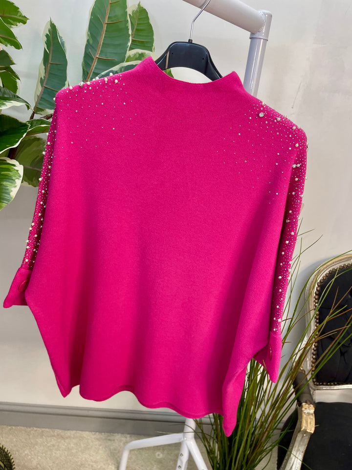 LADIES DIAMANTE SPARKLY JUMPER - FUSCHIA, PINK, BEIGE & BLACK