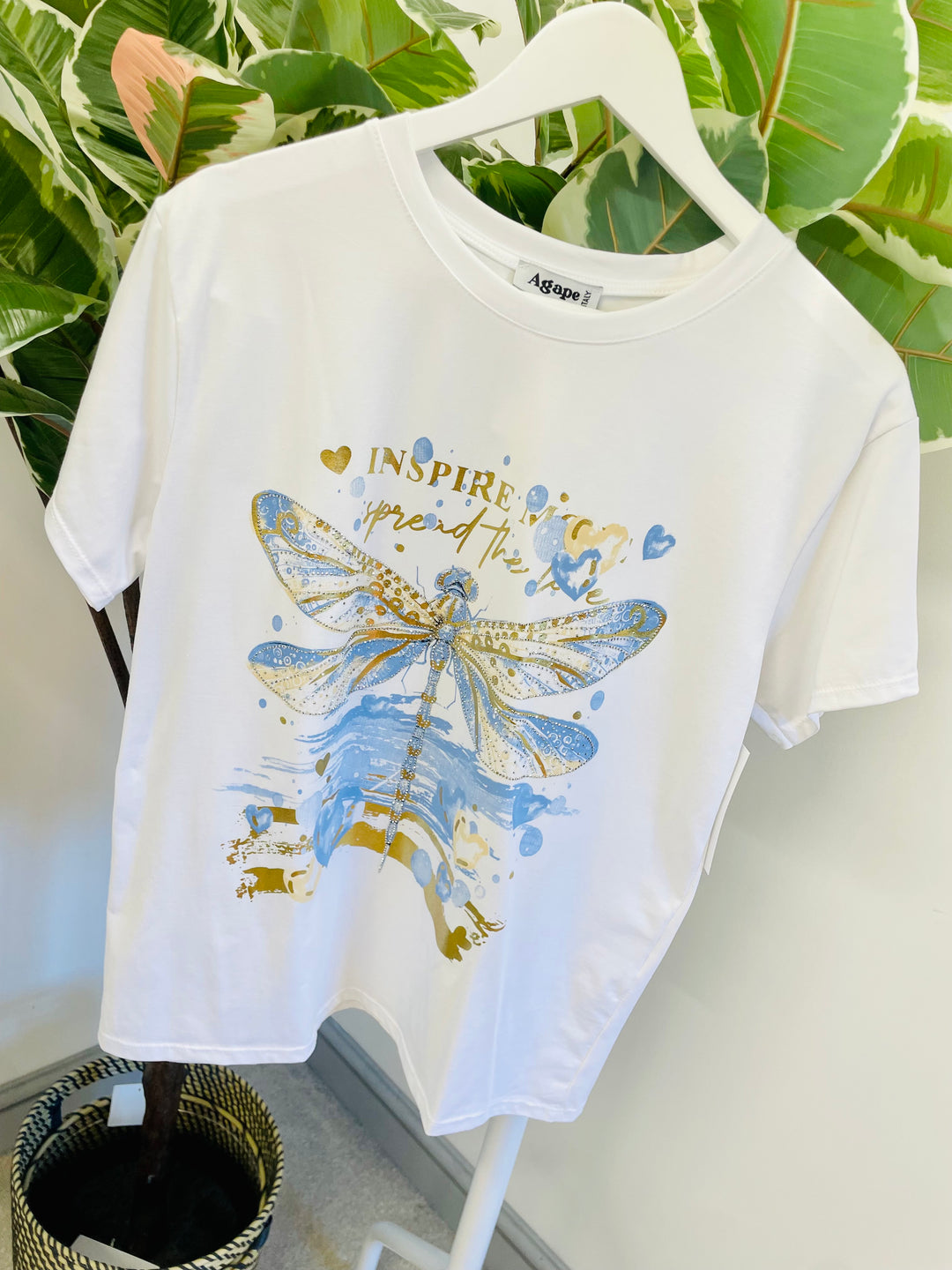 LADIES WOMENS WHITE DIAMANTE T TEE SHIRT - PINK, BLUE & NAVY