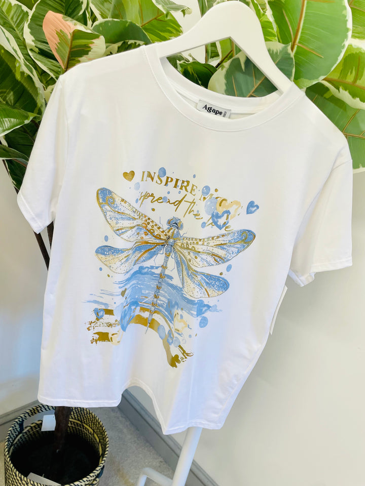 LADIES WOMENS WHITE DIAMANTE T TEE SHIRT - PINK, BLUE & NAVY