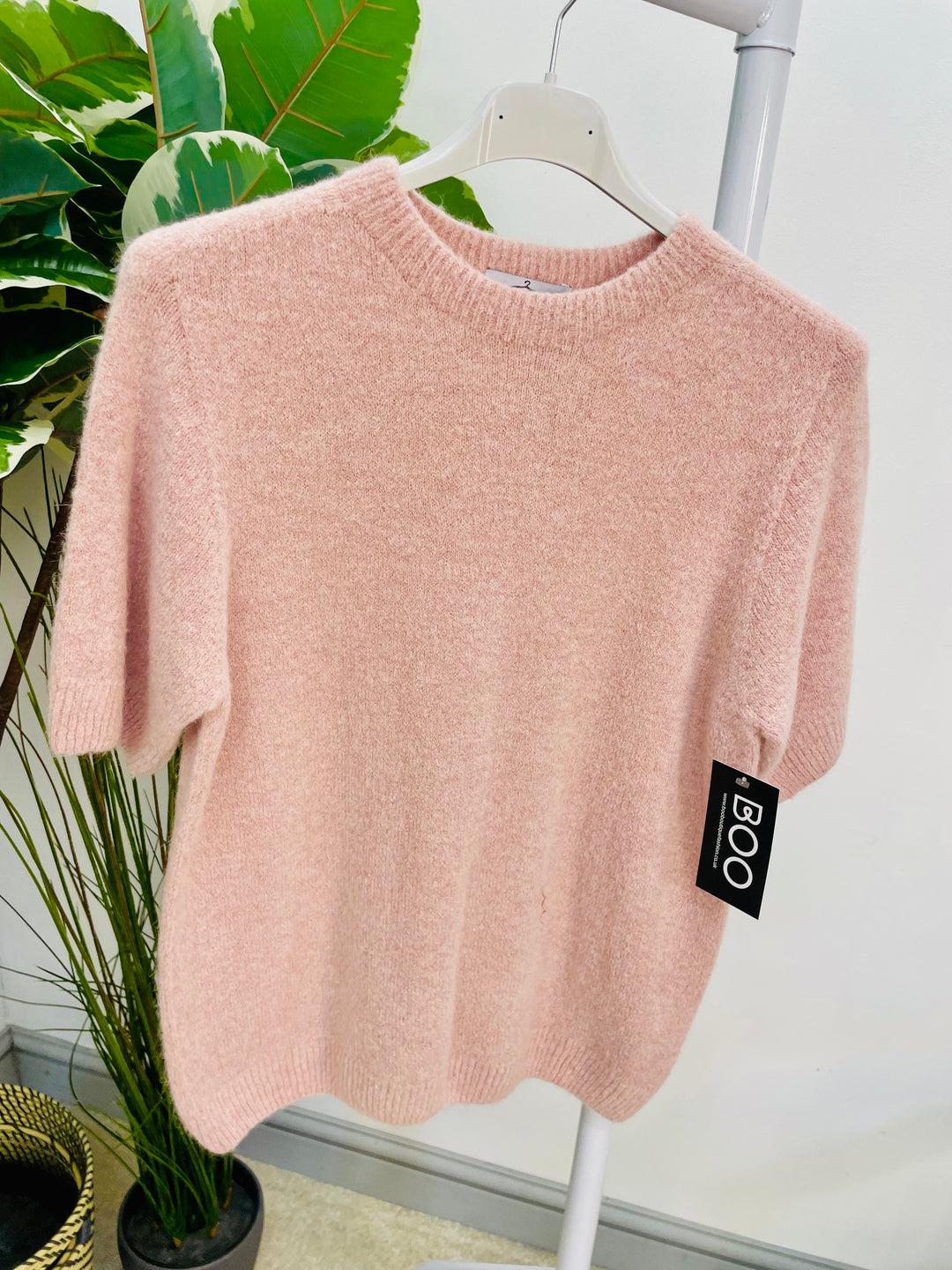 LADIES SOFT KNIT SHORT SLEEVE JUMPER BABY PINK