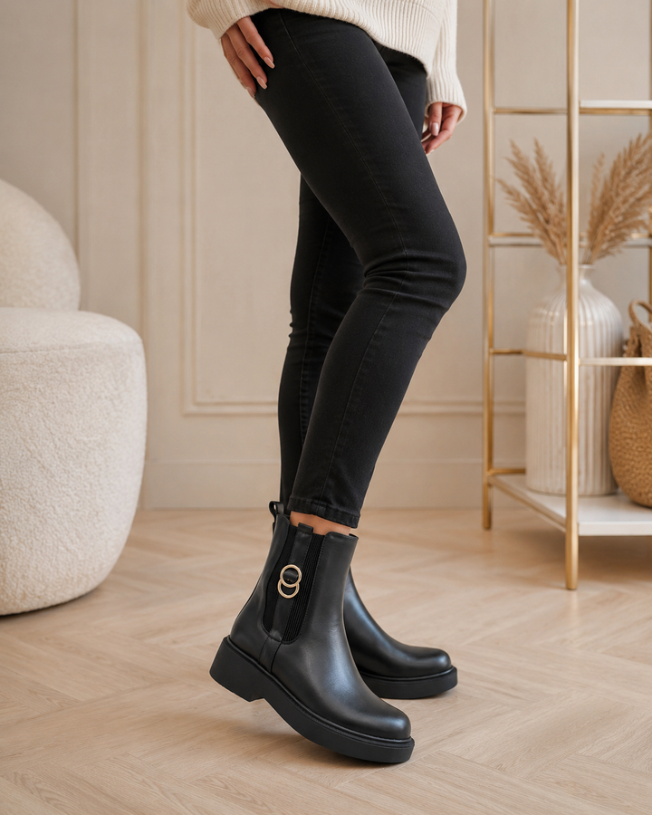 Ladies Fashion Flat Stretch Riding Boots - Black & Brown
