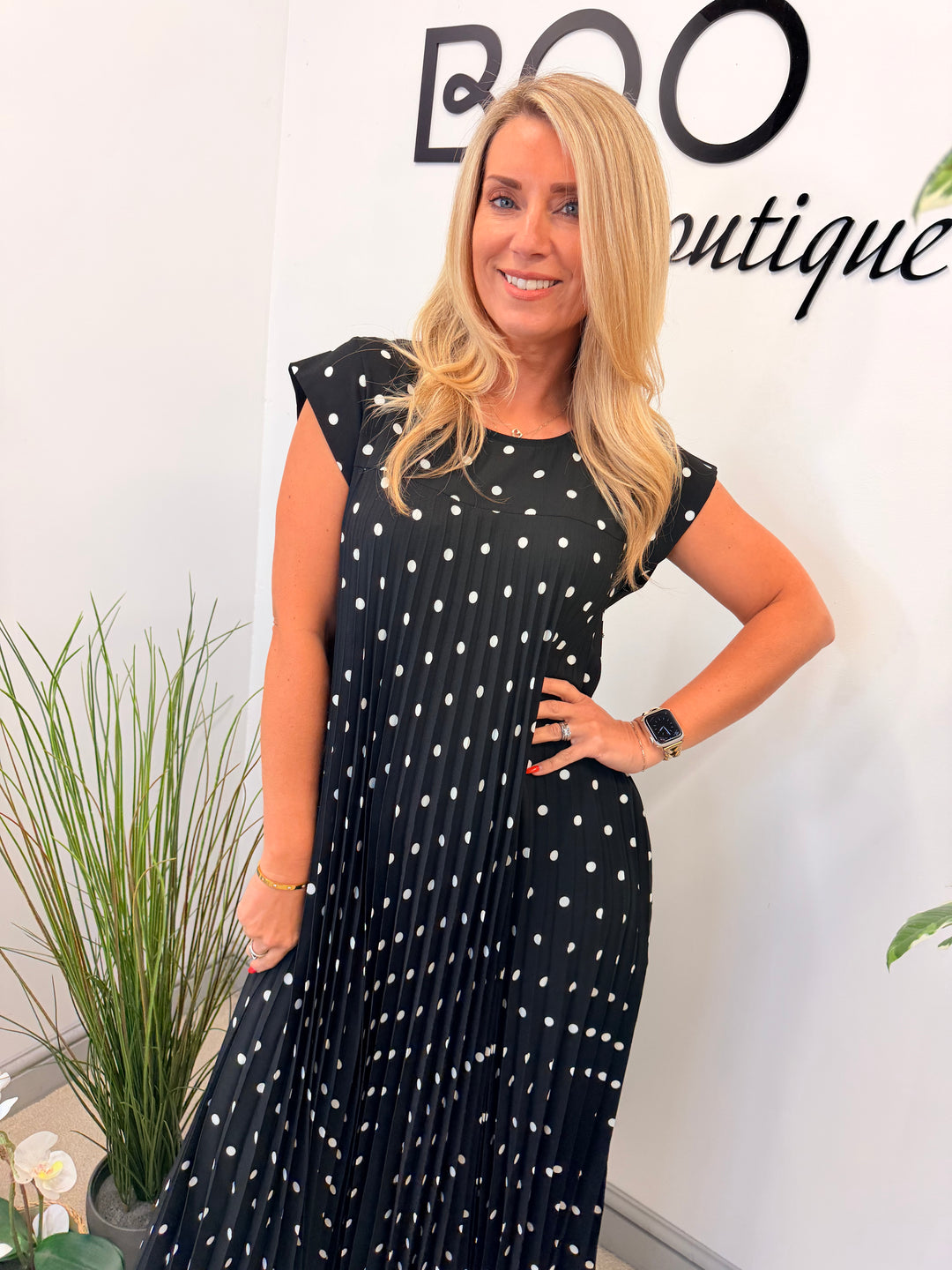 Ladies Polka Dot Summer Maxi Dress - Black, Navy, Pink, Fuschia, Blue