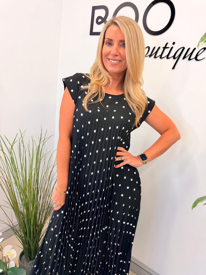 Ladies Polka Dot Summer Maxi Dress - Black, Navy, Pink, Fuschia, Blue