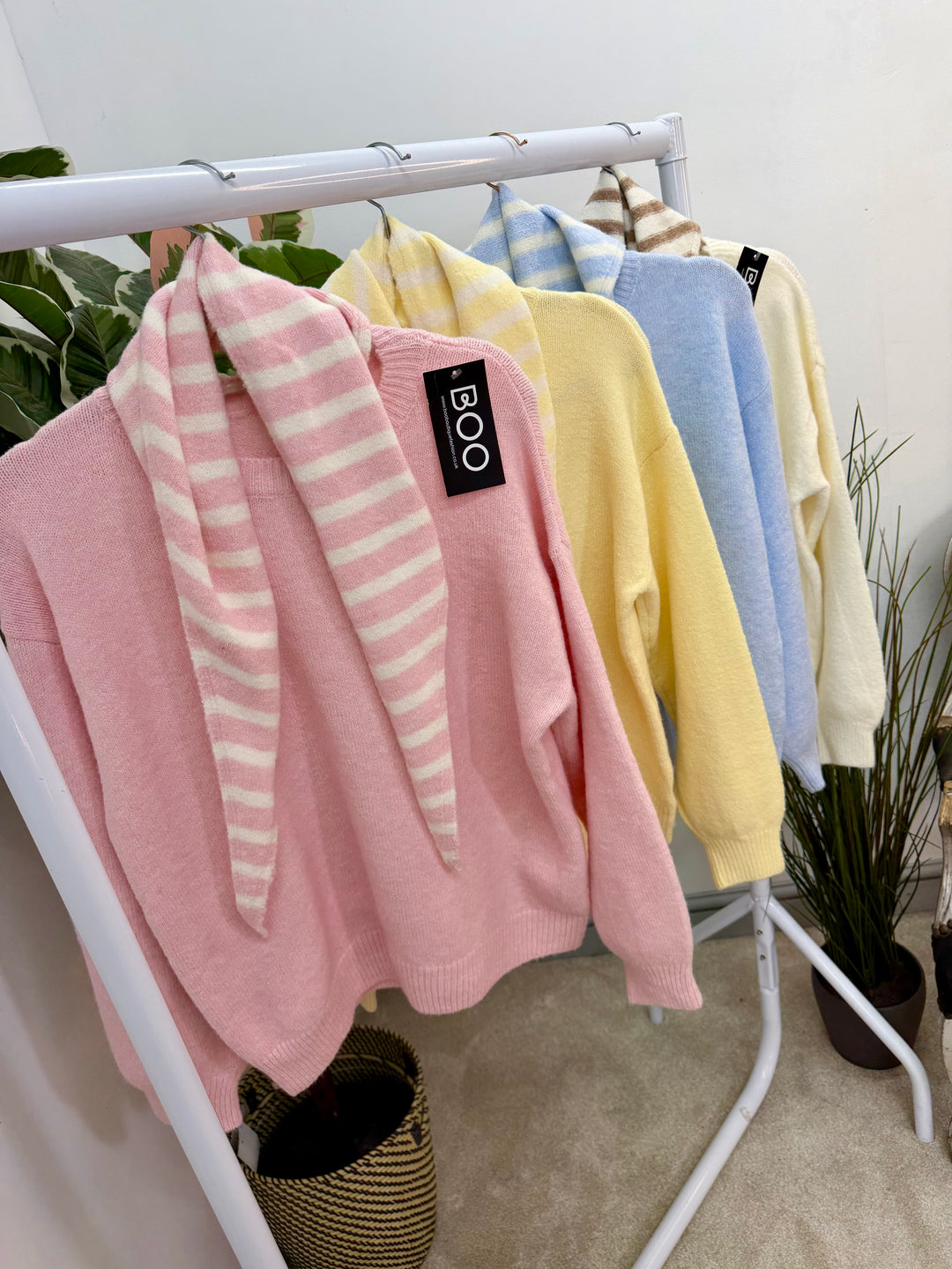 LADIES FASHION SOFT KNIT JUMPER & SCARF SET - LEMON, BLUE, PINK, CREAM